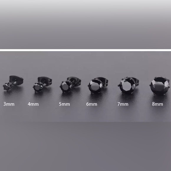 🐘🐘 Men’s Stainless Steel Black Sapphire Stud Earrings - Picture 6 of 9